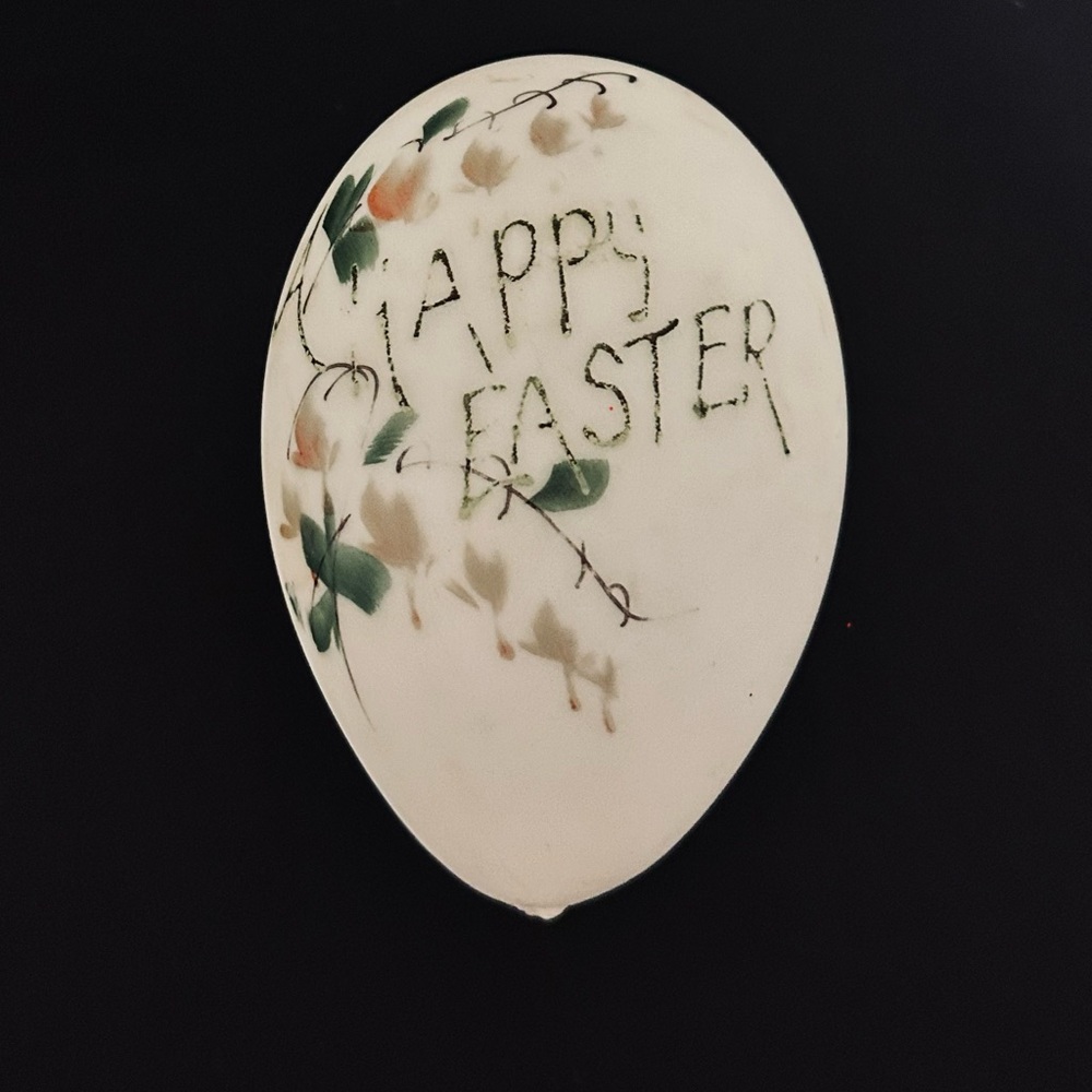 Late 1800’s Victorian Hand Blown, Hand Painted Milk Glass “ A Happy Easter “ Egg